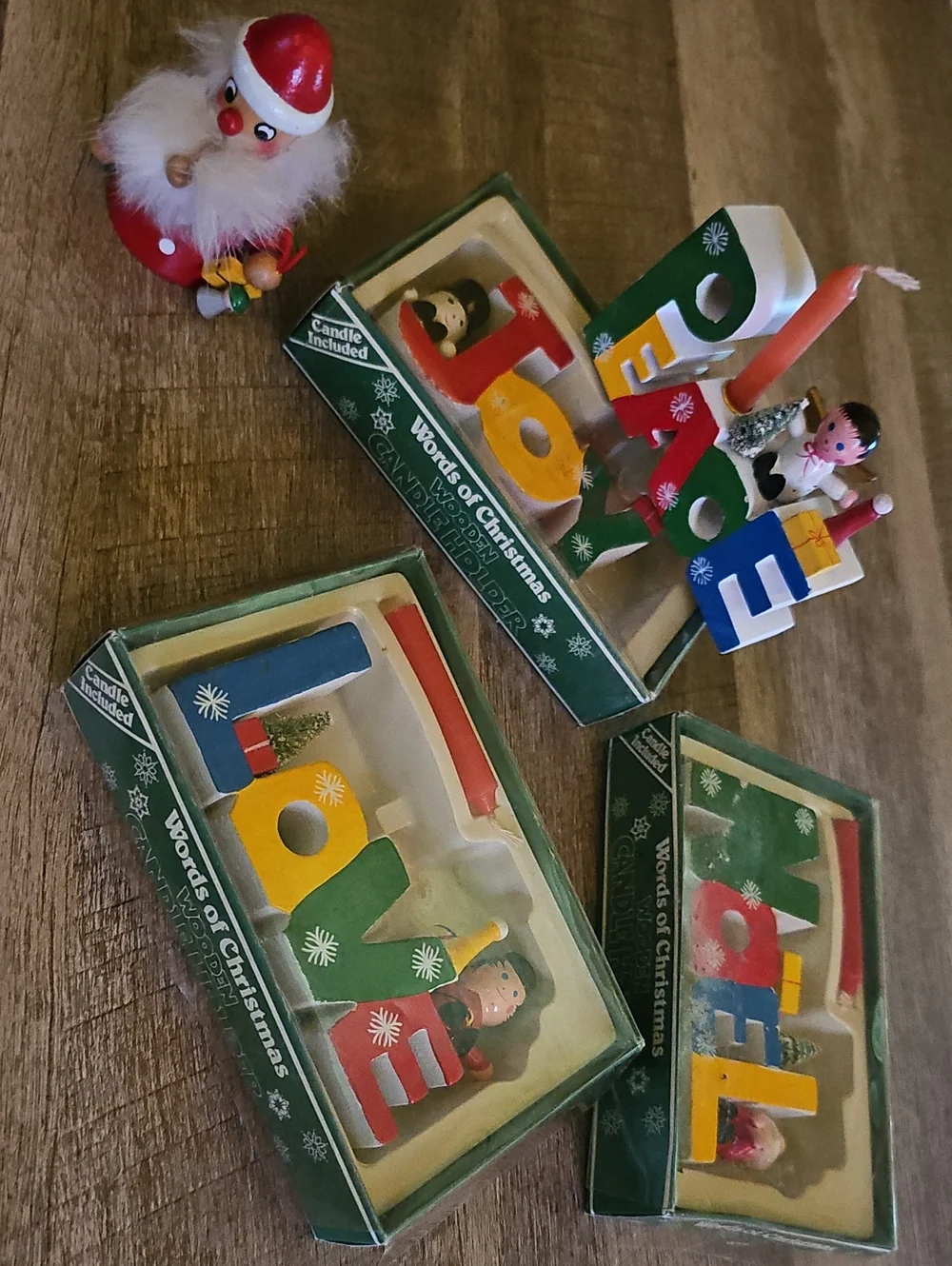 VTG 'Words of Christmas' Holiday Letter Candles PLUS Santa